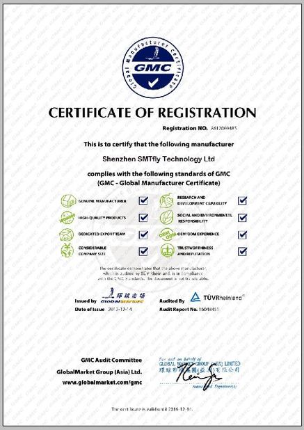 จีน Shenzhen SMTfly Electronic Equipment Manufactory Limited รับรอง